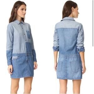 Current/Elliott Whitney Shirt Dress Patchwork Denim 6 Pockets Size 2 Medium
